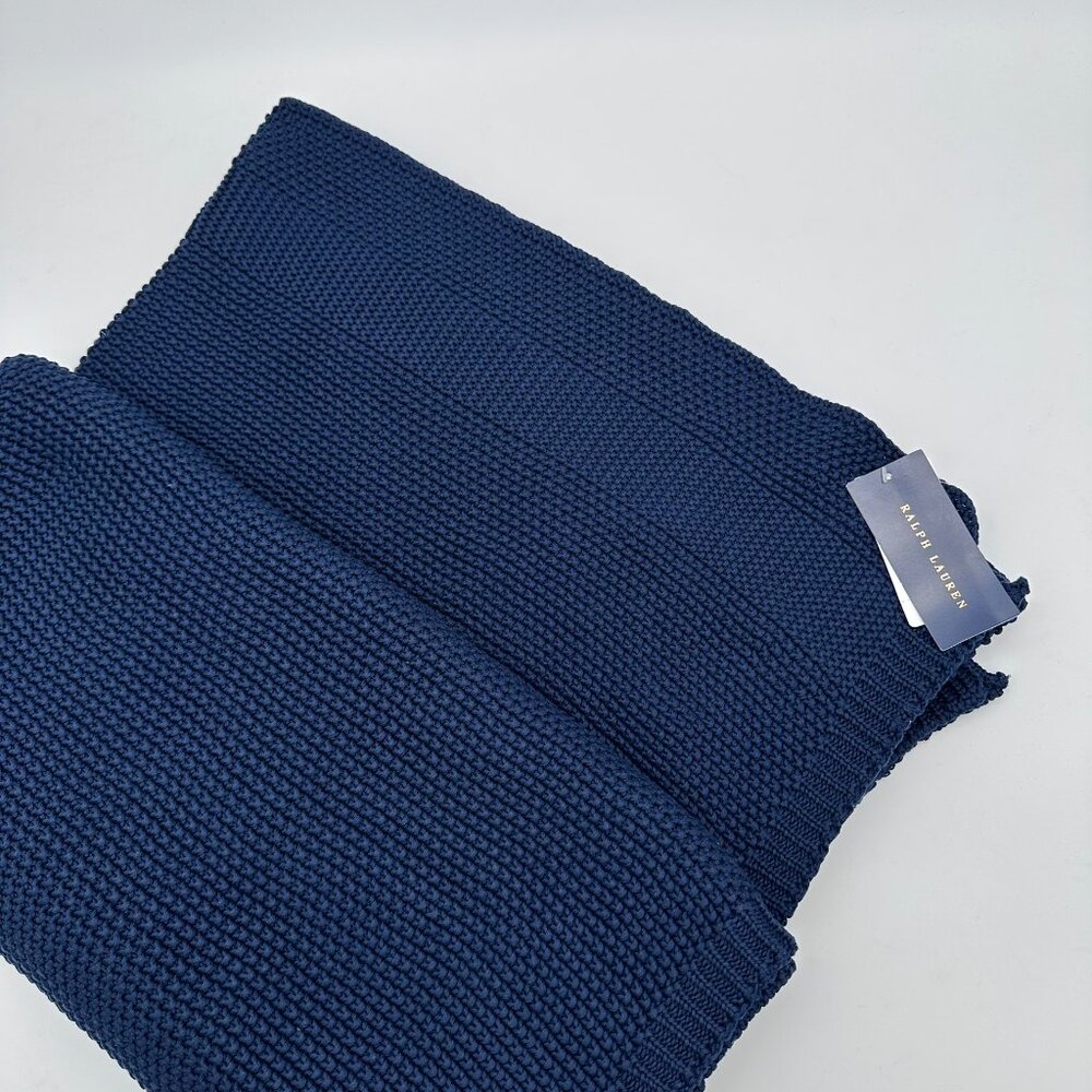 Ralph Lauren Pursell Cotton Knit Textured Pattern 54" x 72" Throw Blanket, Navy